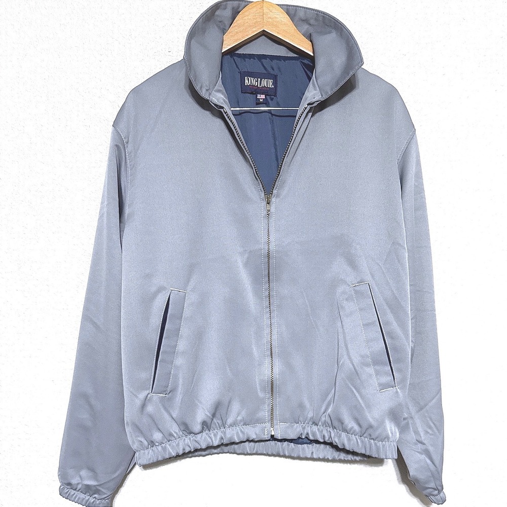 King Louie Vintage Bomber Jacket Mens Medium Gray‎ Full Zip Windbreaker USA